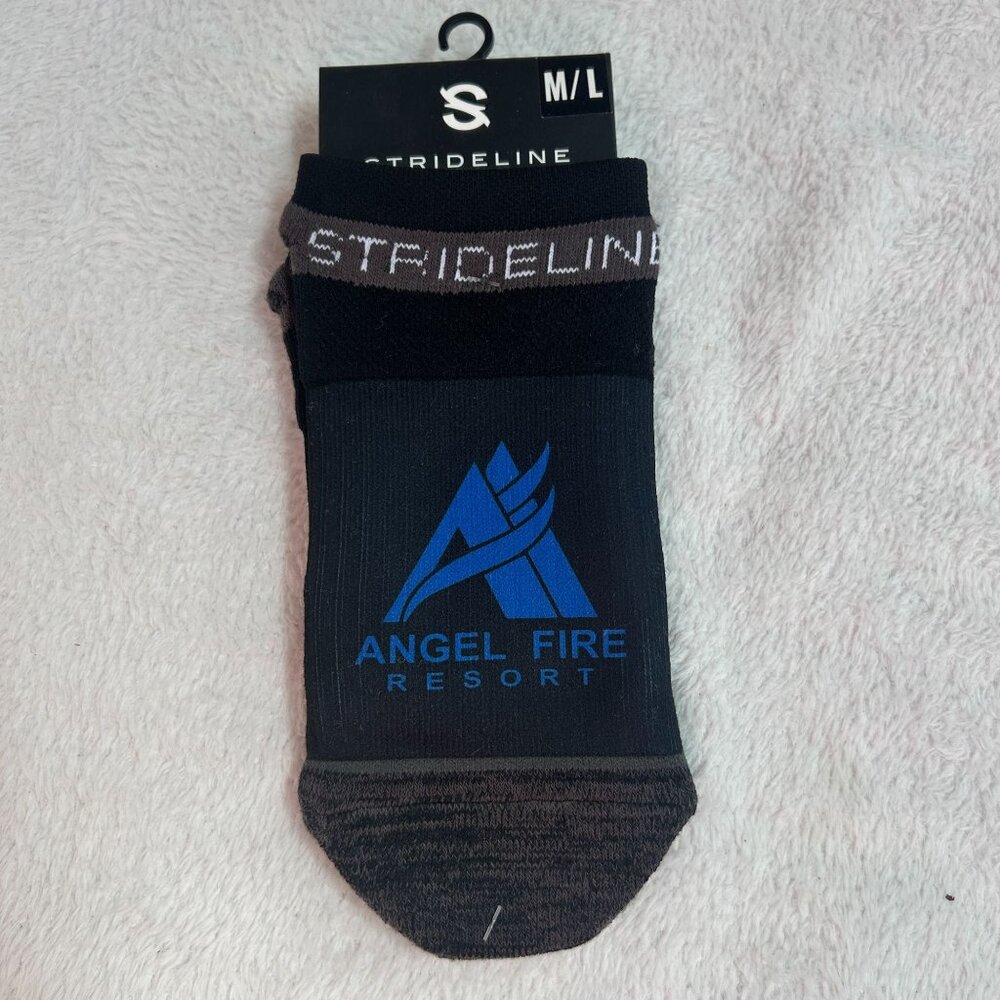 Strideline Angel Fire Resort Black Premium Low Socks M/L Black/Blue New $20